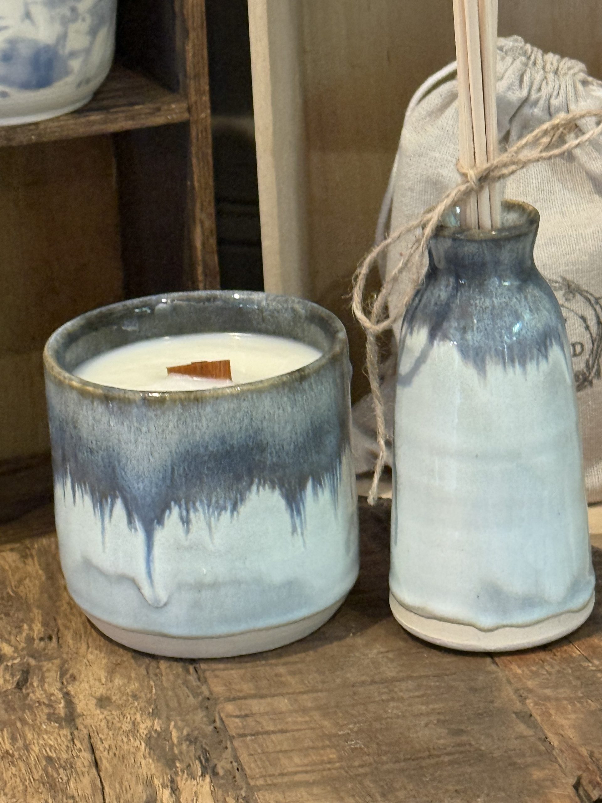 ceramic candles and diffusers pure cariad pure essential oils pure soy wax wood wick rattan reeds refillable refills