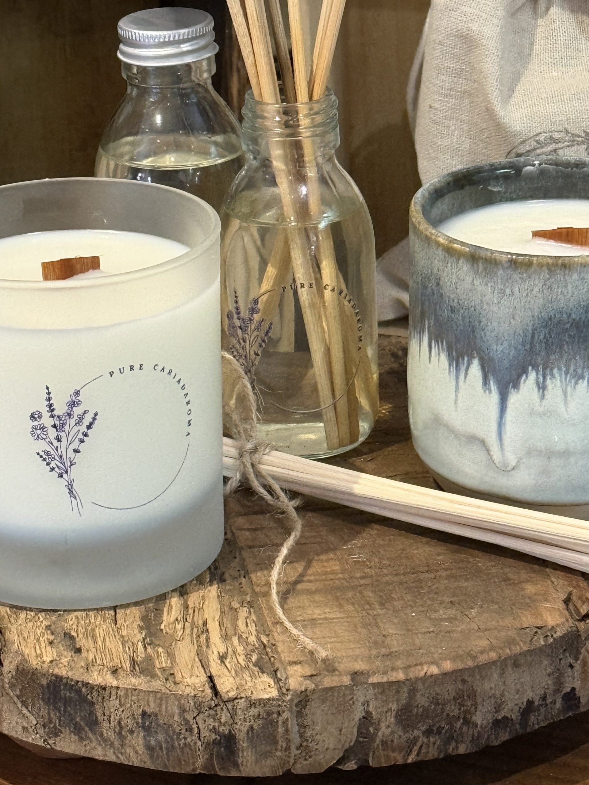Pure cariad essential oil blends soy wax natural candles clean diffusers ceramics refillable delivery wooden wick rattan reeds